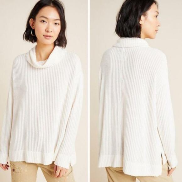 Anthropologie Maeve White Vanna Ribbed Cowl Neck Sweater Size Small - Picture 2 of 9